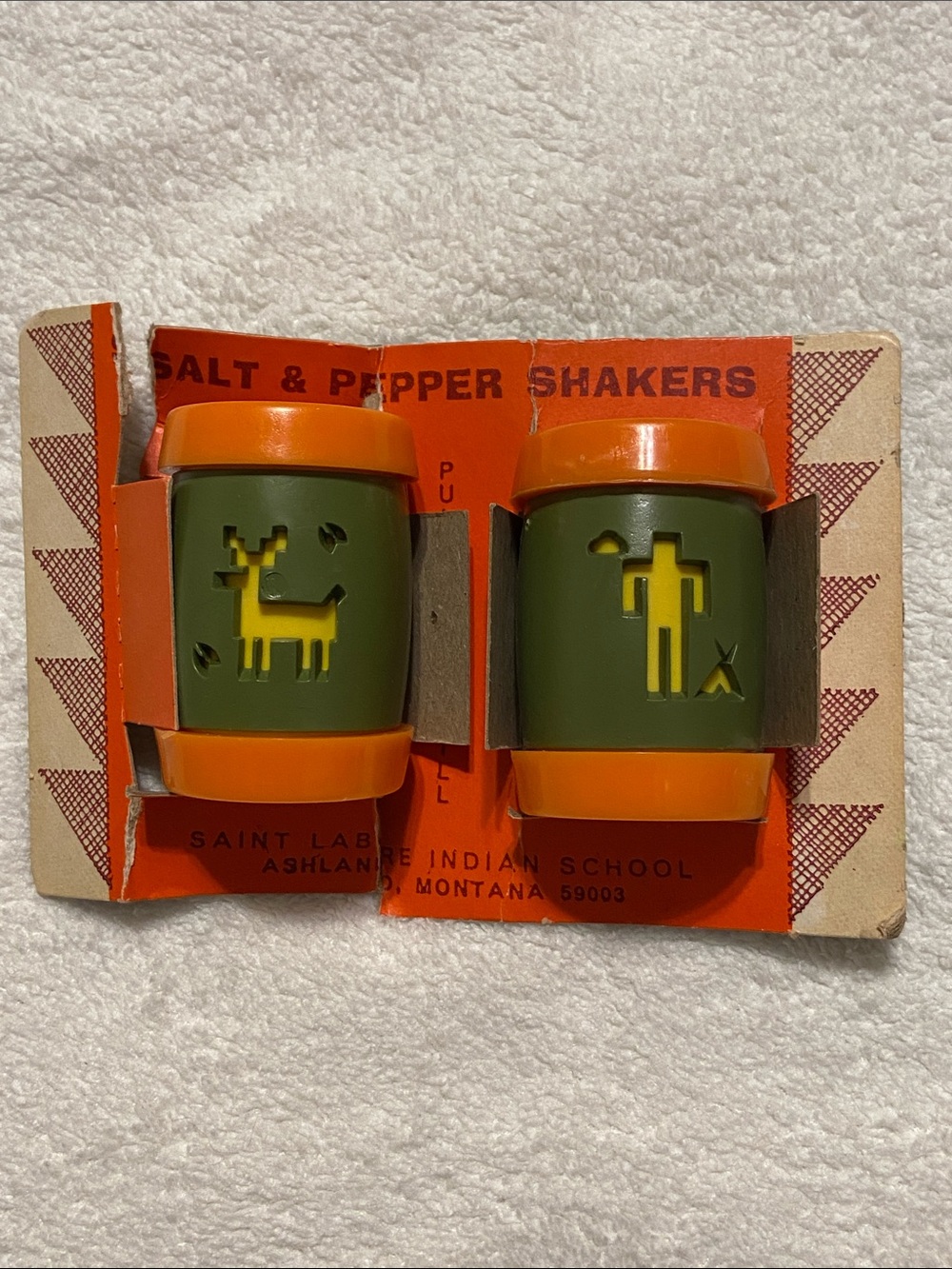 Vintage Retro Native American Olive Green & Orange Salt and Pepper Shakers